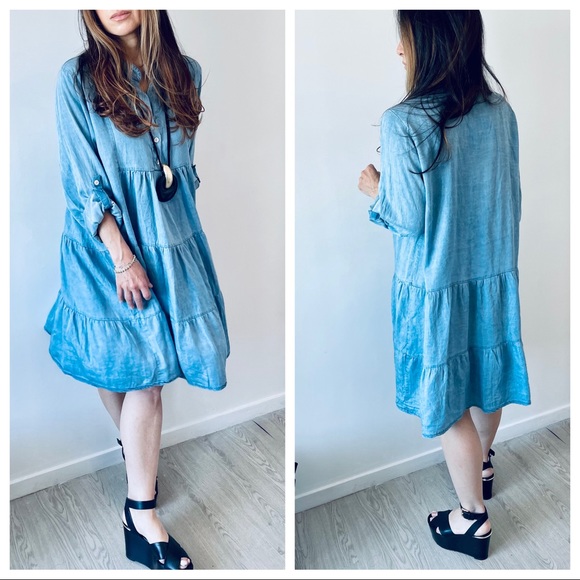 ✨LAST ONE✨MADE IN ITALY CHIC LIGHT JEAN TIERED DRESS - Picture 5 of 6